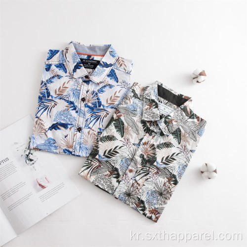 휴가 스타일 남성용 반팔 하와이안 프린트 셔츠